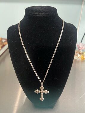 Large Sterling Silver Dot Cross Pendant on 18” Sterling Curb Link Chain